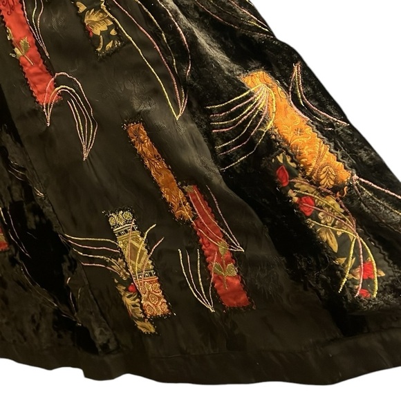 Black Velvet Patchwork Maxi Skirt Boho Indy Forest Fairy Coldwater Creek Large - Picture 8 of 13
